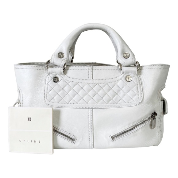 Celine Handbags - Celine white leather biker boogie bag